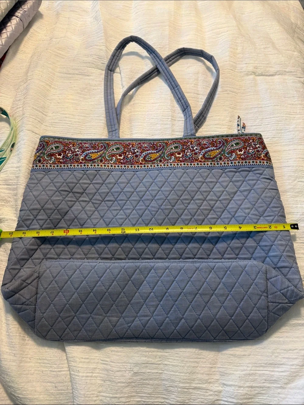 Vera Bradley Light Blue Quilted Tote with Paisley Trim